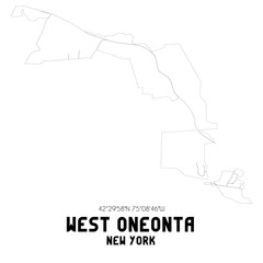 West Oneonta New York. US street map with black and white lines.