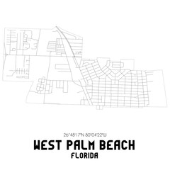 West Palm Beach Florida. US street map with black and white lines.