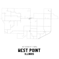West Point Illinois. US street map with black and white lines.