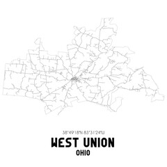 West Union Ohio. US street map with black and white lines.