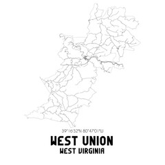 West Union West Virginia. US street map with black and white lines.