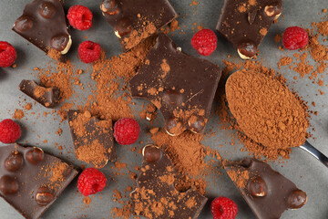 Chocolate with nuts, cocoa and berries