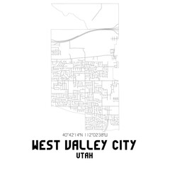 West Valley City Utah. US street map with black and white lines.
