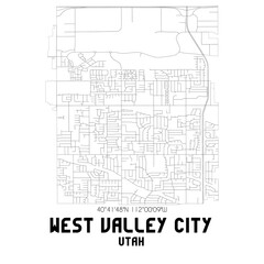West Valley City Utah. US street map with black and white lines.