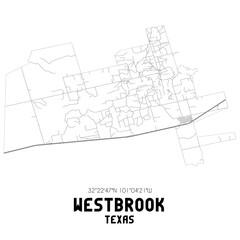 Westbrook Texas. US street map with black and white lines.