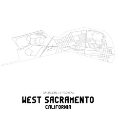 West Sacramento California. US street map with black and white lines.