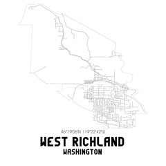 West Richland Washington. US street map with black and white lines.