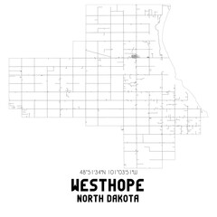 Westhope North Dakota. US street map with black and white lines.