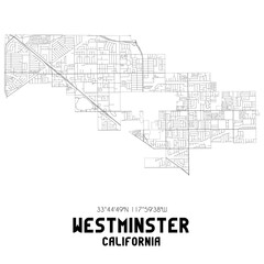 Westminster California. US street map with black and white lines. - obrazy, fototapety, plakaty
