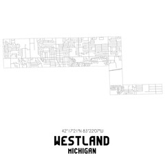 Westland Michigan. US street map with black and white lines.