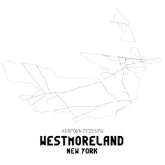 Westmoreland New York. US street map with black and white lines.