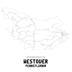 Westover Pennsylvania. US street map with black and white lines.