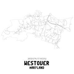 Westover Maryland. US street map with black and white lines.