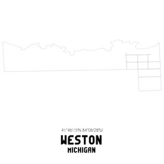 Weston Michigan. US street map with black and white lines.
