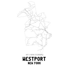 Westport New York. US street map with black and white lines.