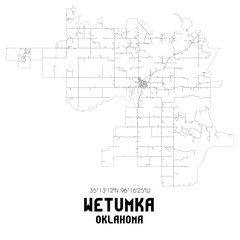 Wetumka Oklahoma. US street map with black and white lines.