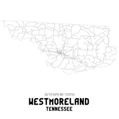 Westmoreland Tennessee. US street map with black and white lines.