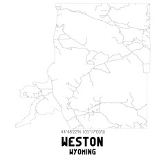 Weston Wyoming. US street map with black and white lines.