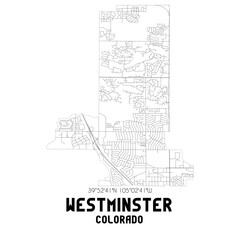 Westminster Colorado. US street map with black and white lines.