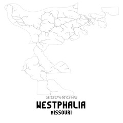 Westphalia Missouri. US street map with black and white lines.