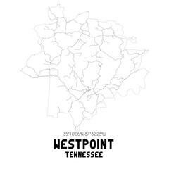 Westpoint Tennessee. US street map with black and white lines.