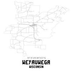 Weyauwega Wisconsin. US street map with black and white lines.