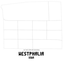 Westphalia Iowa. US street map with black and white lines.