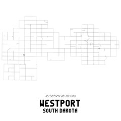 Westport South Dakota. US street map with black and white lines.