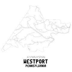 Westport Pennsylvania. US street map with black and white lines.