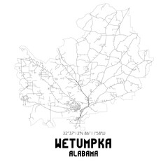 Wetumpka Alabama. US street map with black and white lines.