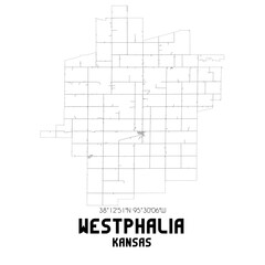 Westphalia Kansas. US street map with black and white lines.