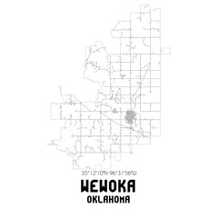 Wewoka Oklahoma. US street map with black and white lines.