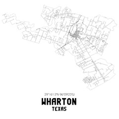 Wharton Texas. US street map with black and white lines.