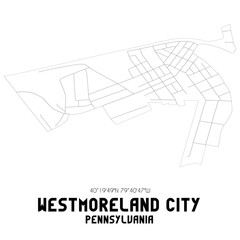 Westmoreland City Pennsylvania. US street map with black and white lines.