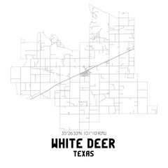 White Deer Texas. US street map with black and white lines.