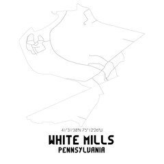 White Mills Pennsylvania. US street map with black and white lines.