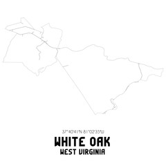 White Oak West Virginia. US street map with black and white lines.