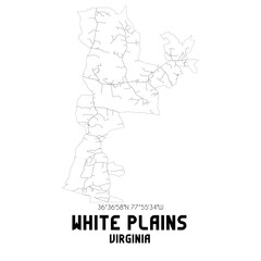 Fototapeta na wymiar White Plains Virginia. US street map with black and white lines.