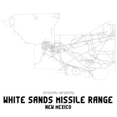 White Sands Missile Range New Mexico. US street map with black and white lines.