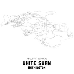 White Swan Washington. US street map with black and white lines.