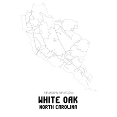 White Oak North Carolina. US street map with black and white lines.