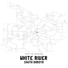 White River South Dakota. US street map with black and white lines.