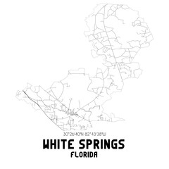 White Springs Florida. US street map with black and white lines.