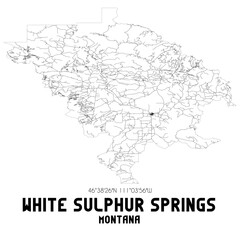 White Sulphur Springs Montana. US street map with black and white lines.