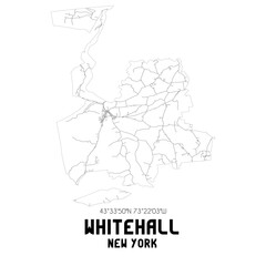 Whitehall New York. US street map with black and white lines.