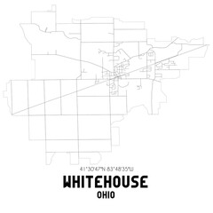Whitehouse Ohio. US street map with black and white lines.