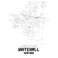 Whitehall Montana. US street map with black and white lines.