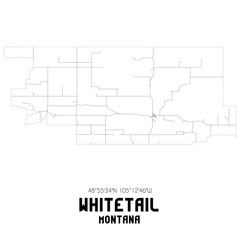 Whitetail Montana. US street map with black and white lines.