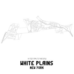 White Plains New York. US street map with black and white lines.