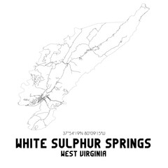 White Sulphur Springs West Virginia. US street map with black and white lines.